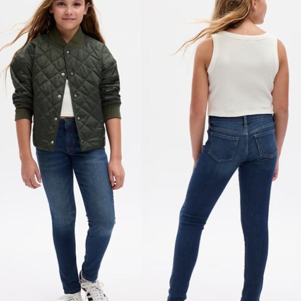 GAP Girls' Super Skinny Jeans – Size 6 Slim, Dark Wash Blue, Mid-Rise Denim